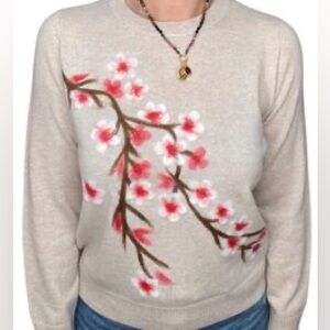🌺Cashmere Saccharine New York 100%  Floral Knit Pullover Sweater Beige S/P *